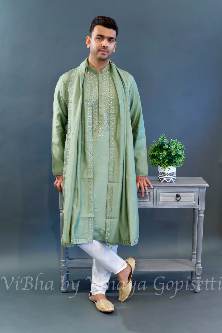 Sage Green Kurta Set with Dupatta