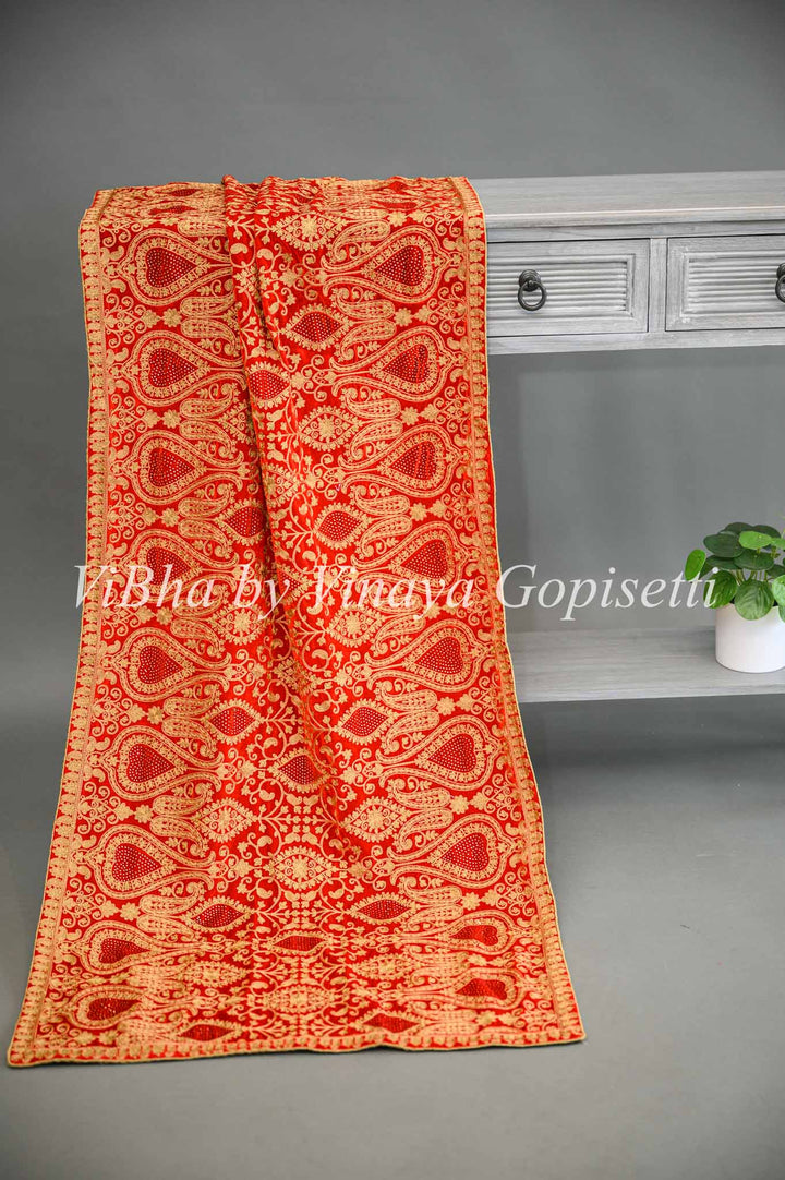 Red Embroidered Dupatta