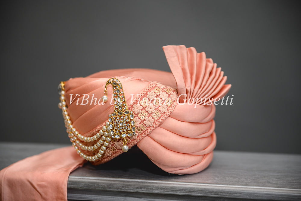 buy Peach Embroidered Safa