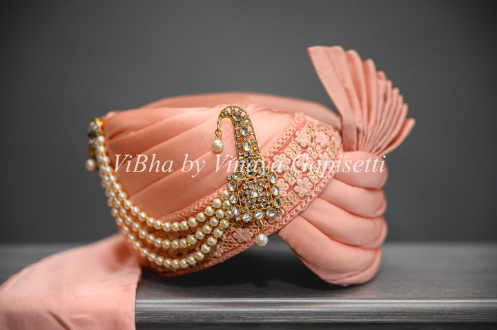 Peach Embroidered Safa