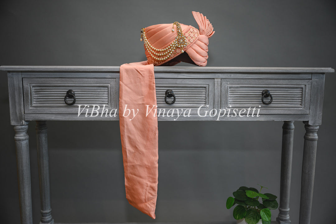 Peach Embroidered Safa