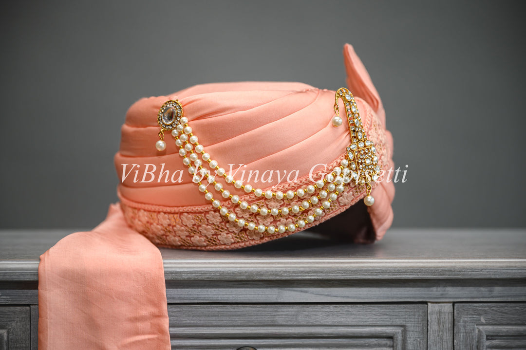 Peach Embroidered Safa