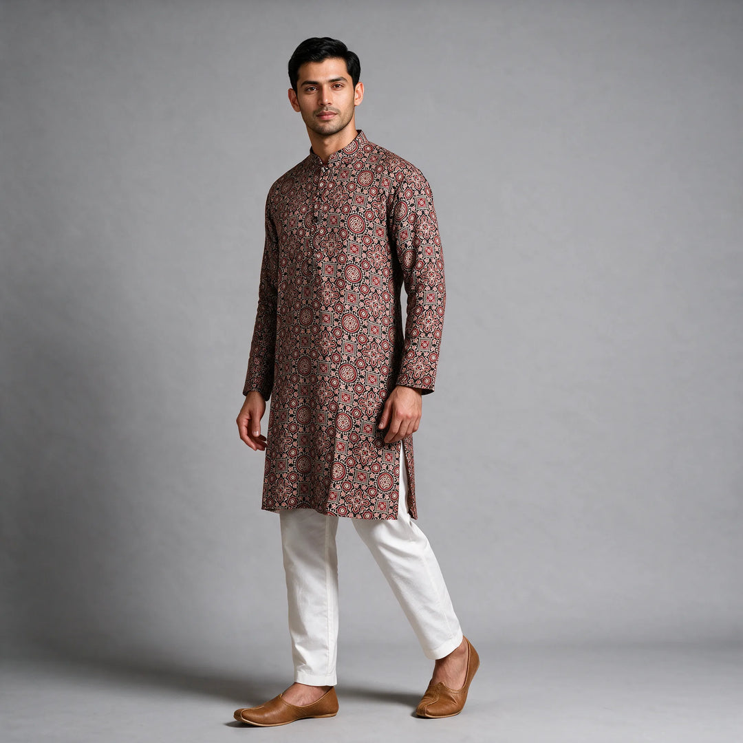 Ajrakh Block Print Gaji Silk Kurta