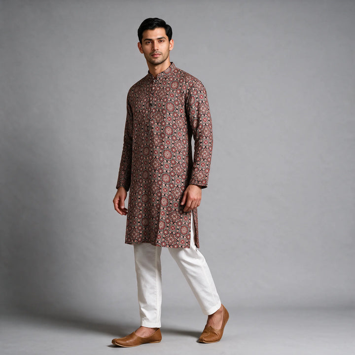 Ajrakh Block Print Gaji Silk Kurta
