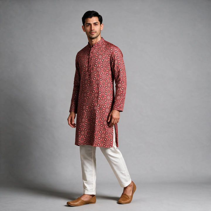 Ajrakh Block Print Gaji Silk Kurta