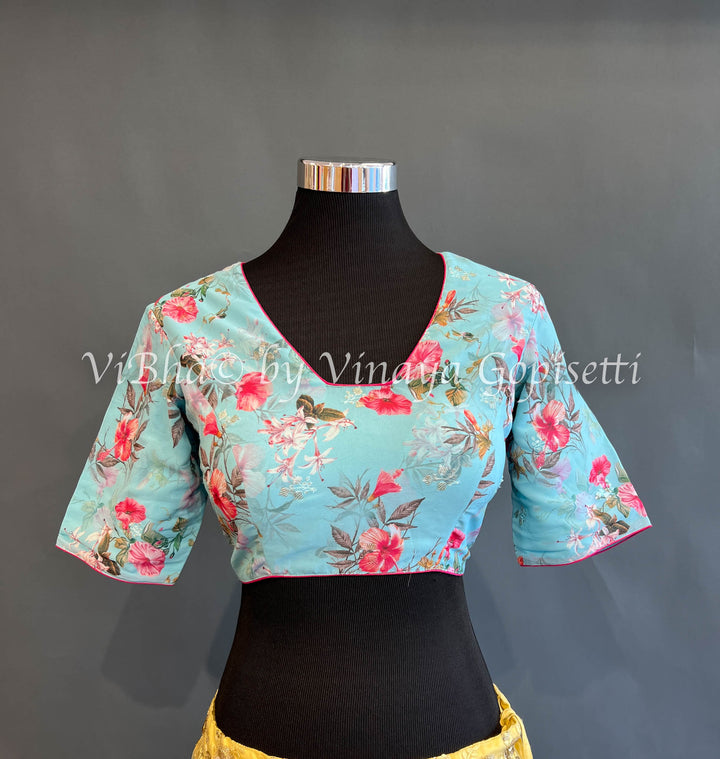 Sky blue floral blouse
