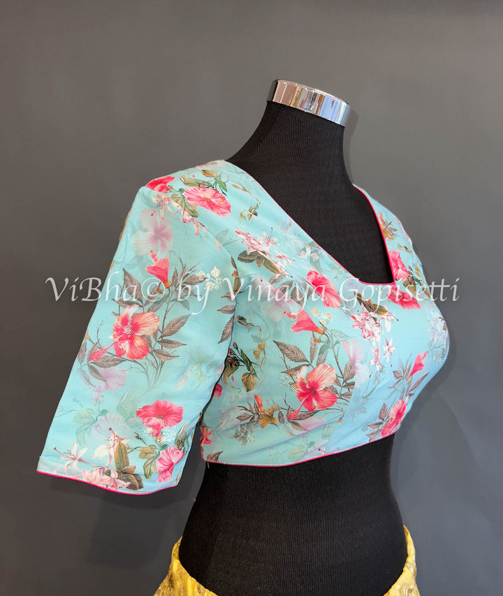 Sky blue floral blouse