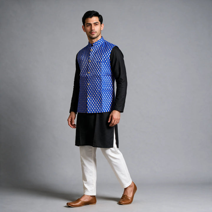 Blue Banarasi Brocade Vest