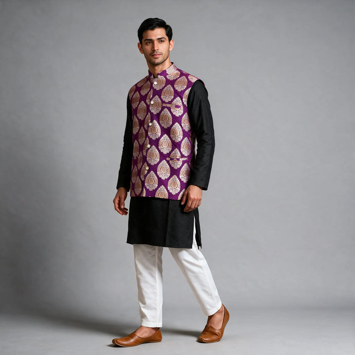 Dark Purple Banarasi Brocade Vest