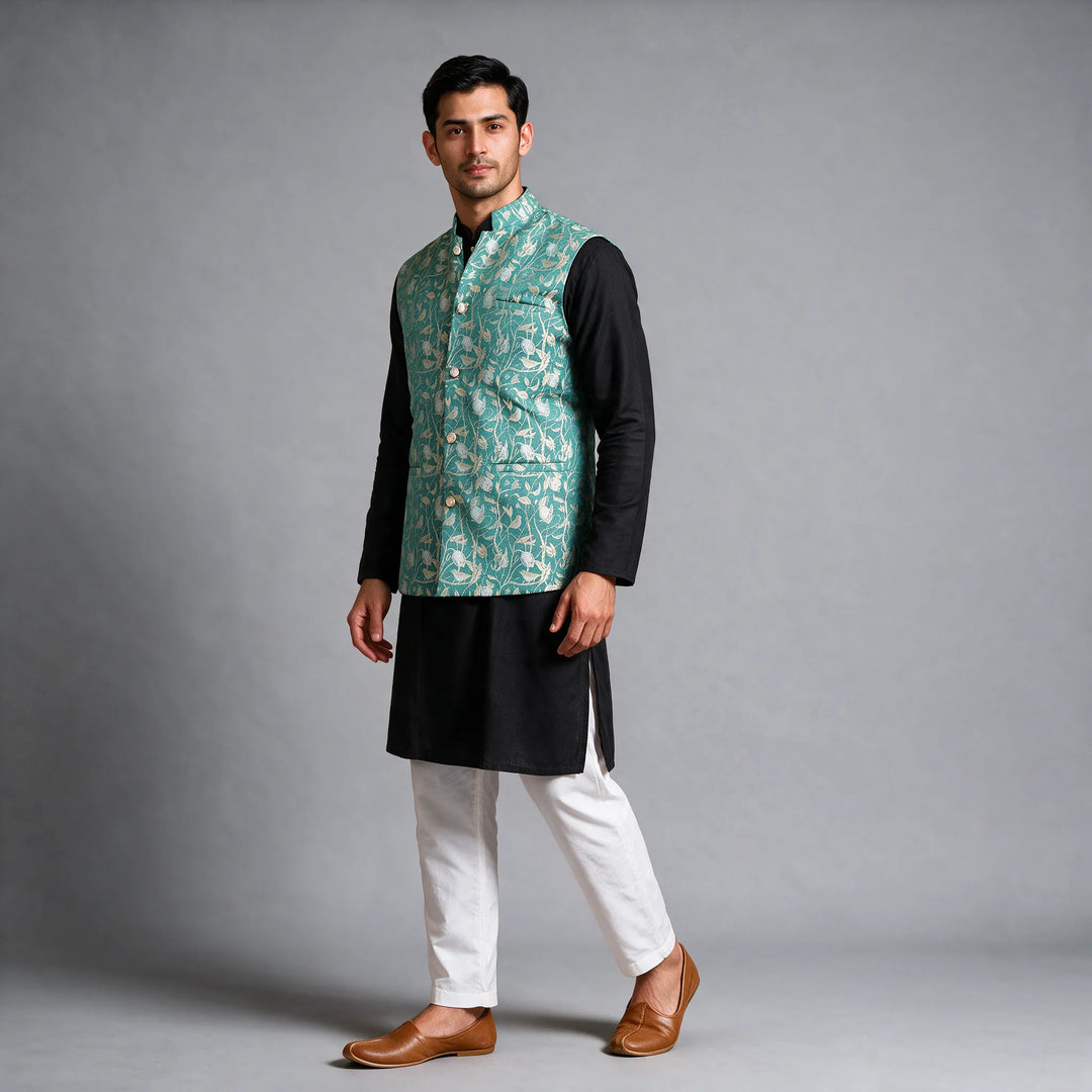 Green Banarasi Brocade Vest
