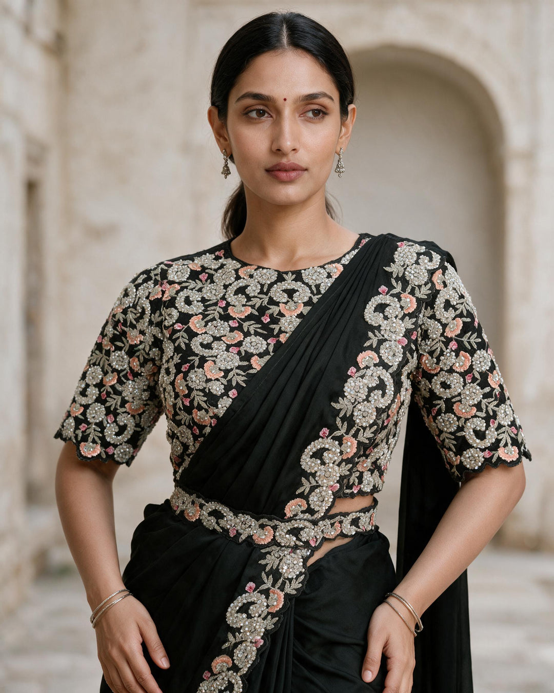 Dark Mehendi green Pre draped saree and blouse