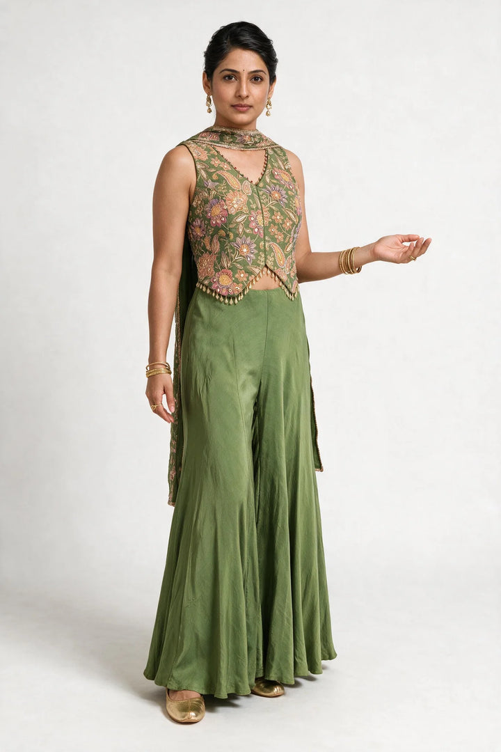 Mehendi Green Corset Top Sharara Set