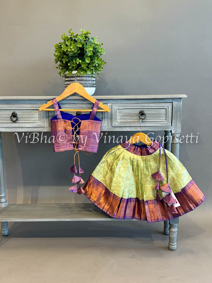 Mint and Purple Kanchi Silk Skirt And Top