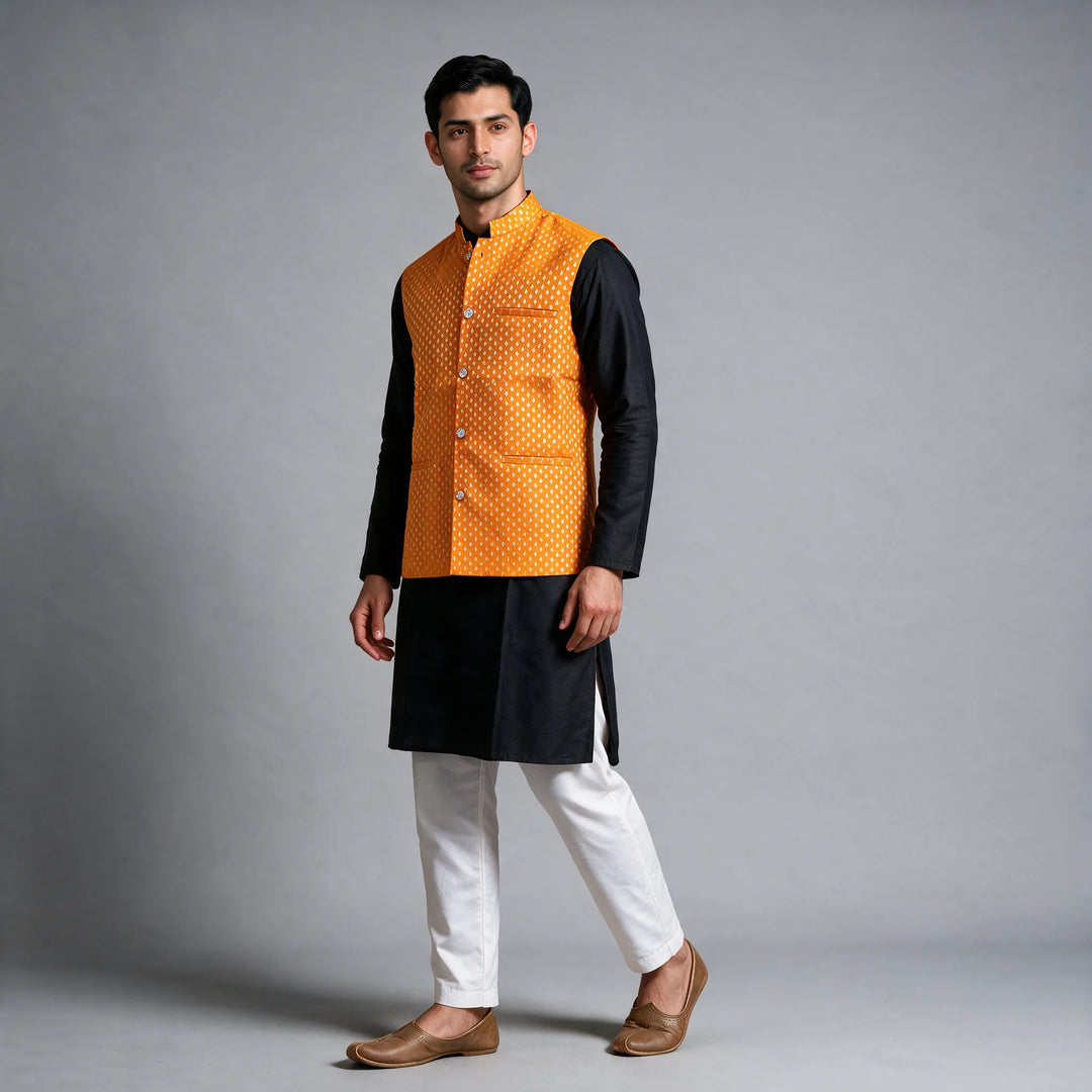 Orange Banarasi Brocade Vest