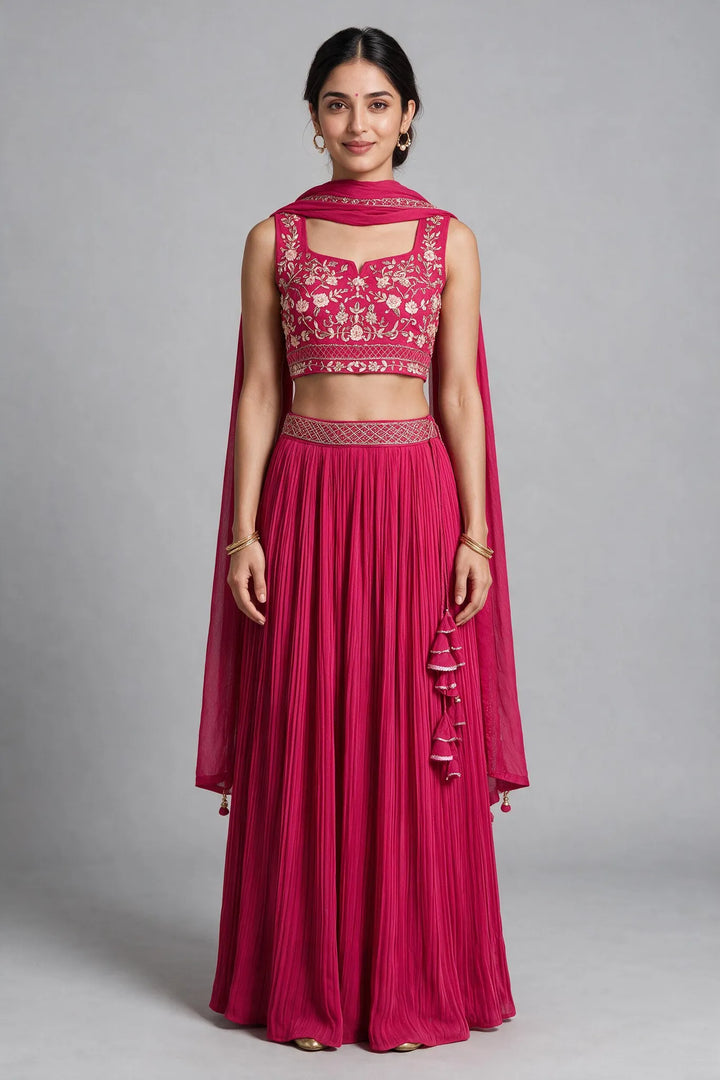Rani Pink Floral Embroidered Lehenga Set
