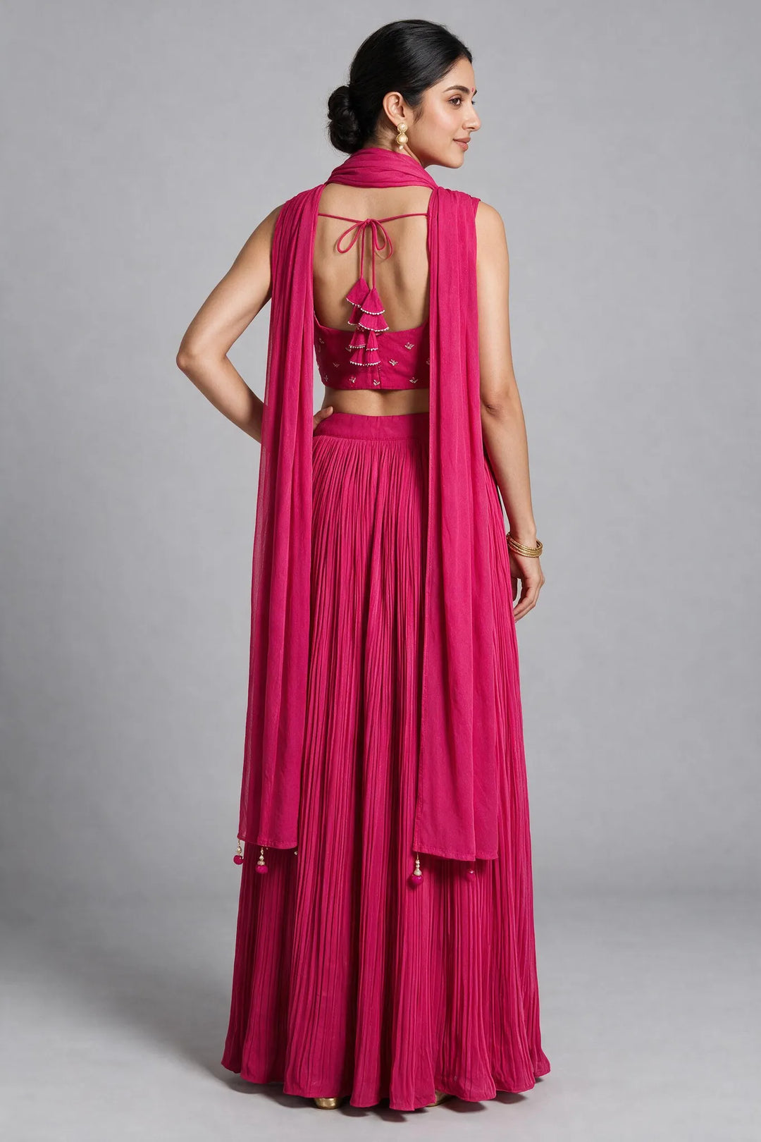 Rani Pink Floral Embroidered Lehenga Set