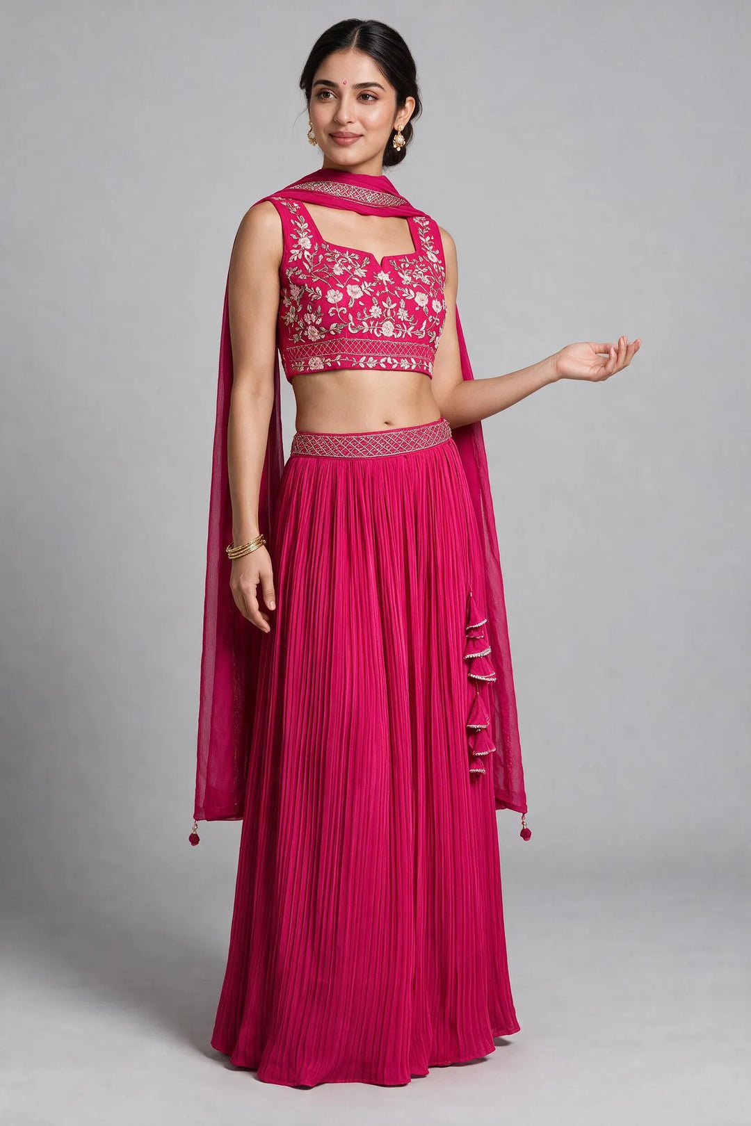 Rani Pink Floral Embroidered Lehenga Set