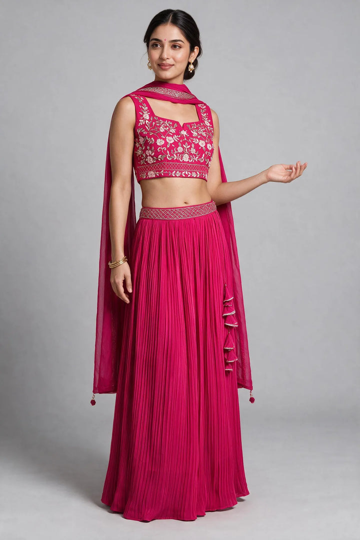 Rani Pink Floral Embroidered Lehenga Set