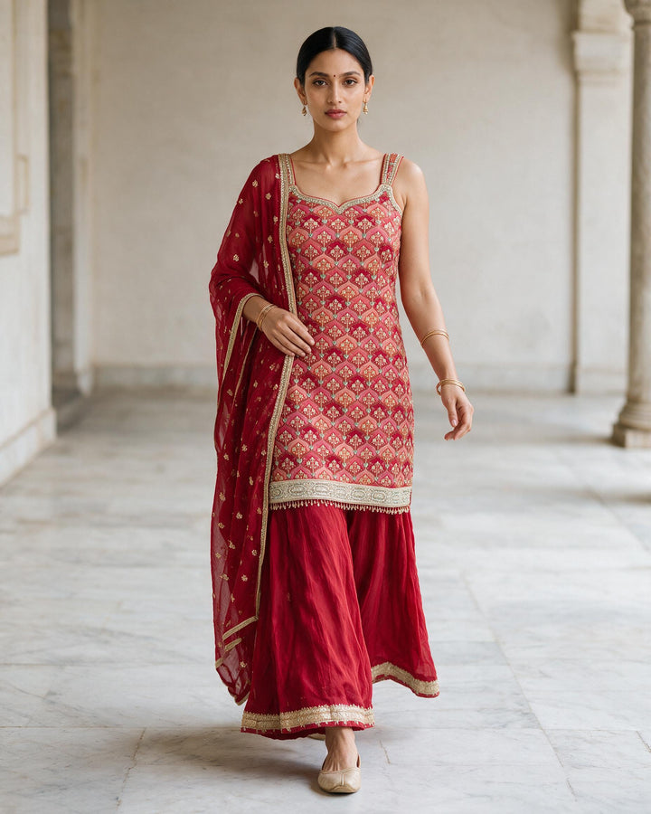 Rani Pink Embroidered Gharara Set