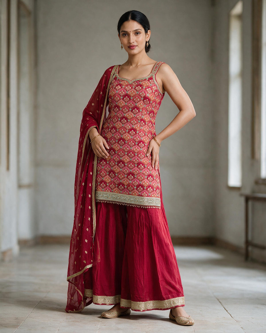 Rani Pink Embroidered Gharara Set