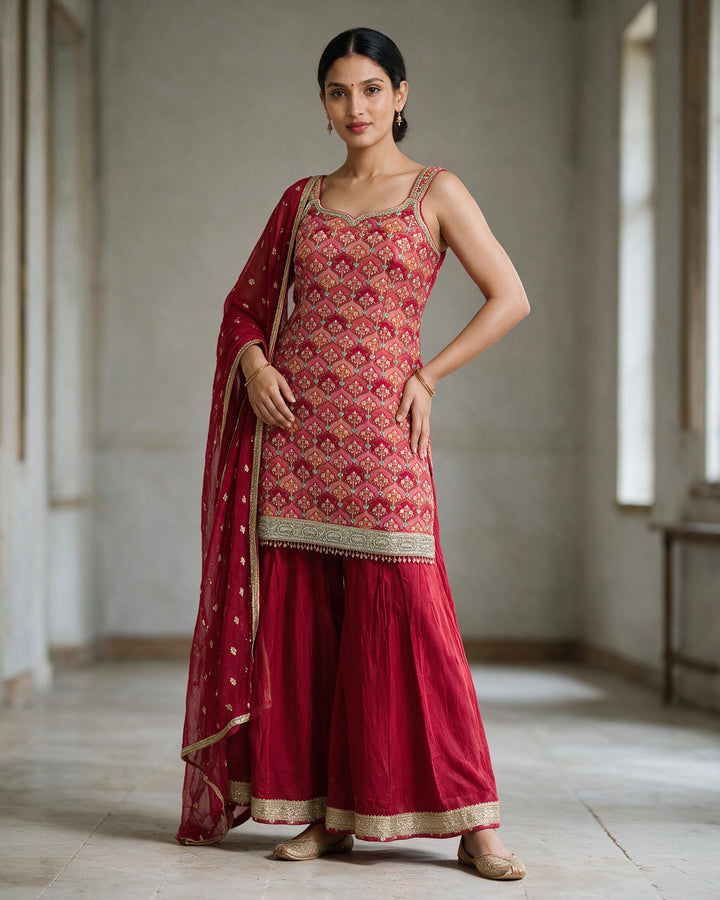 Rani Pink Embroidered Gharara Set