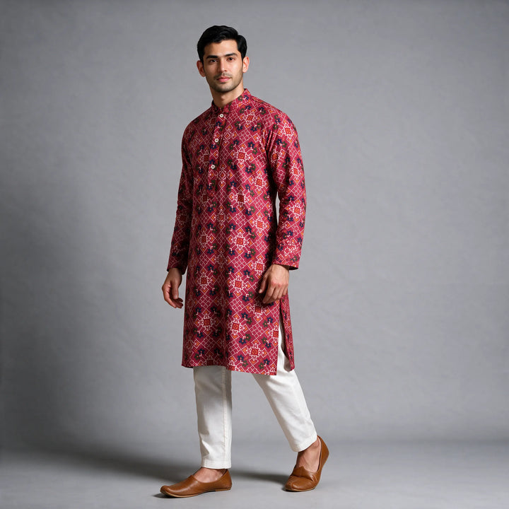 Red Patola Print Handloom Cotton Kurta