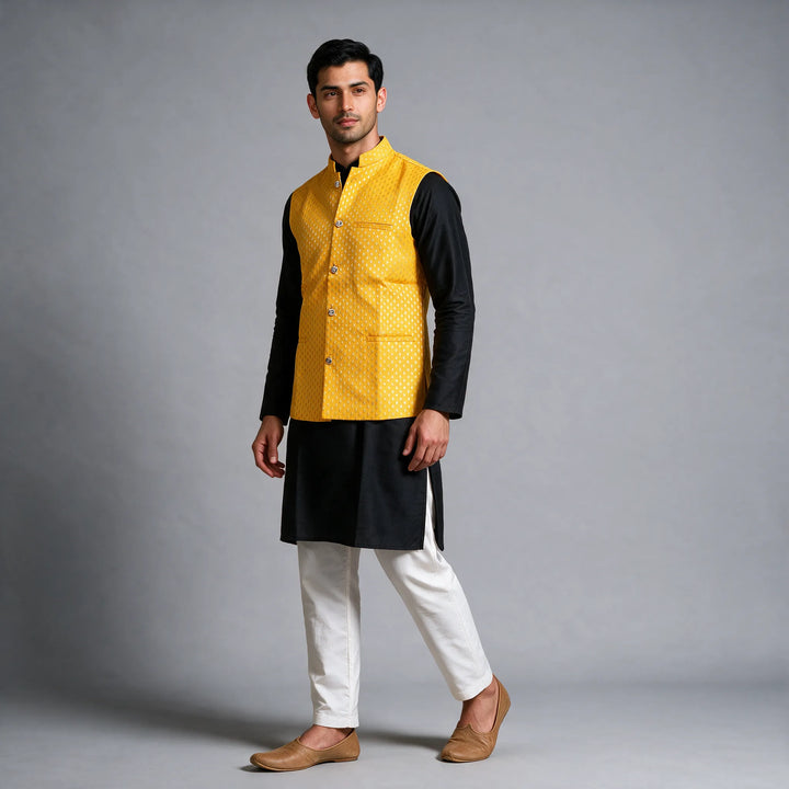 Yellow Banarasi Brocade Vest