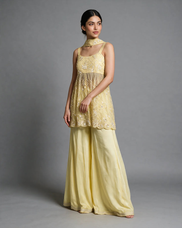 Pastel-Yellow Sharara Set