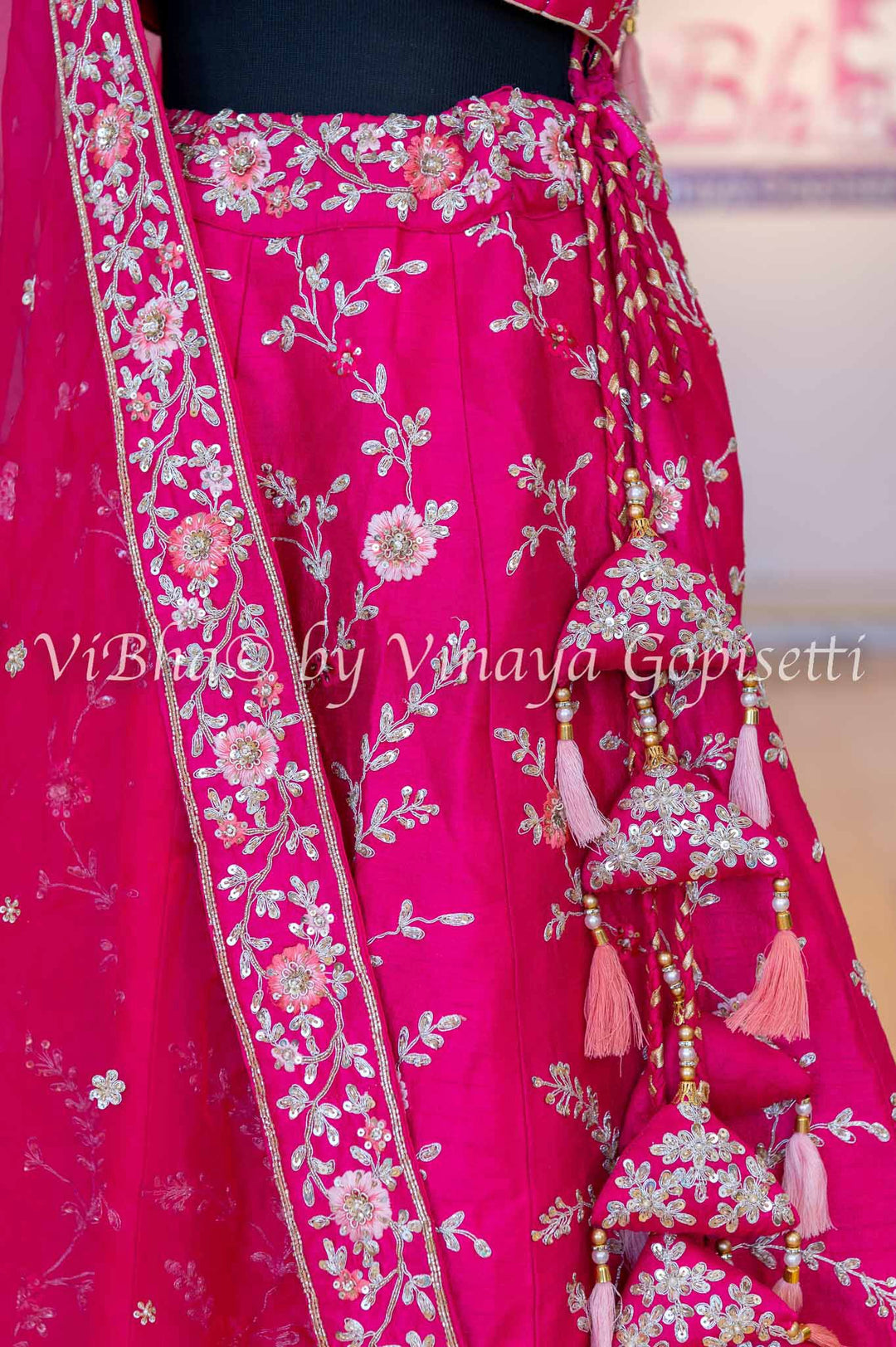 Accessories & Jewelry - Dark Pink Raw Silk Lehenga Blouse With Heavy Resham And Zari Embroidery And Net Dupatta