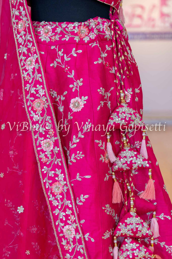 Accessories & Jewelry - Dark Pink Raw Silk Lehenga Blouse With Heavy Resham And Zari Embroidery And Net Dupatta