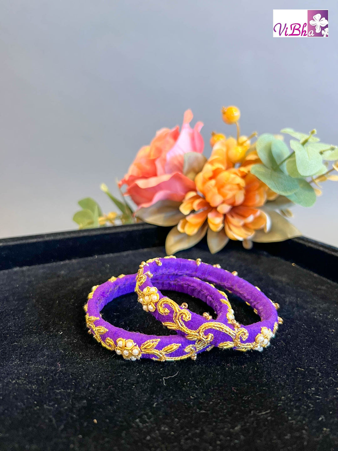 Pearl Zardosi Embroidered Silk Thread Bangles - Main Image