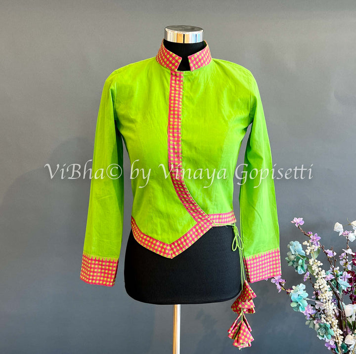 Blouses - Parrot Green Handloom Cotton Corset Blouse