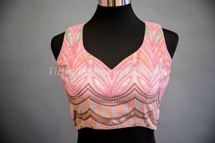 Blouses - Rose Pink Criss Cross Back Embroidered Blouse