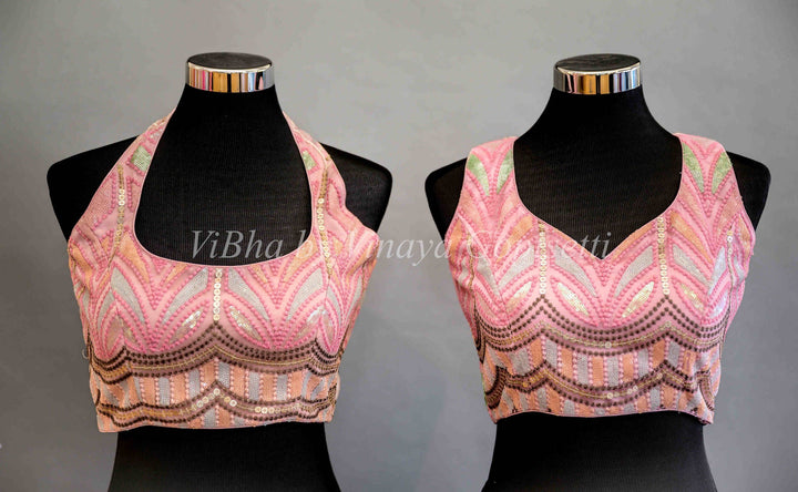 Blouses - Rose Pink Criss Cross Back Embroidered Blouse