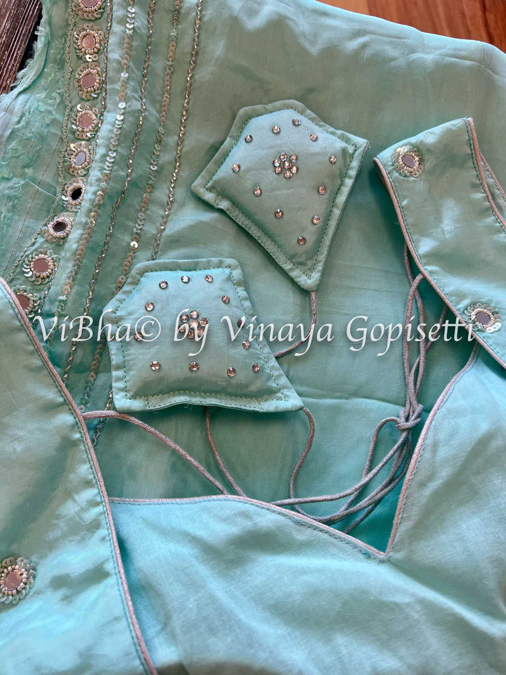 Designer Sarees - Shinori Silk- Aqua Mirror Work