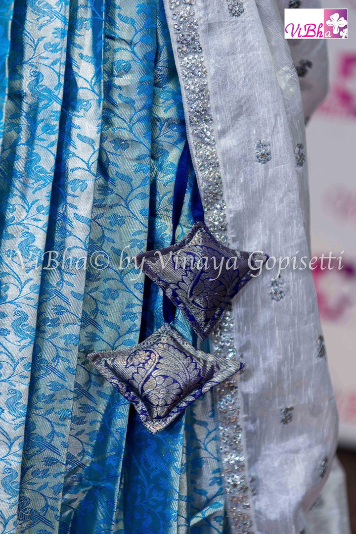 KANCHI PATTU LEHENGA - Sky Blue And Navy Blue Bridal Kanchi Pattu Lehnenga