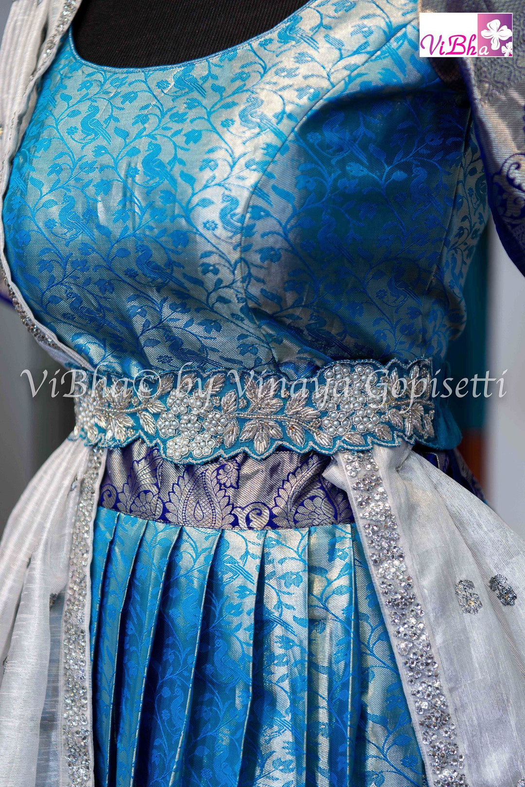 KANCHI PATTU LEHENGA - Sky Blue And Navy Blue Bridal Kanchi Pattu Lehnenga