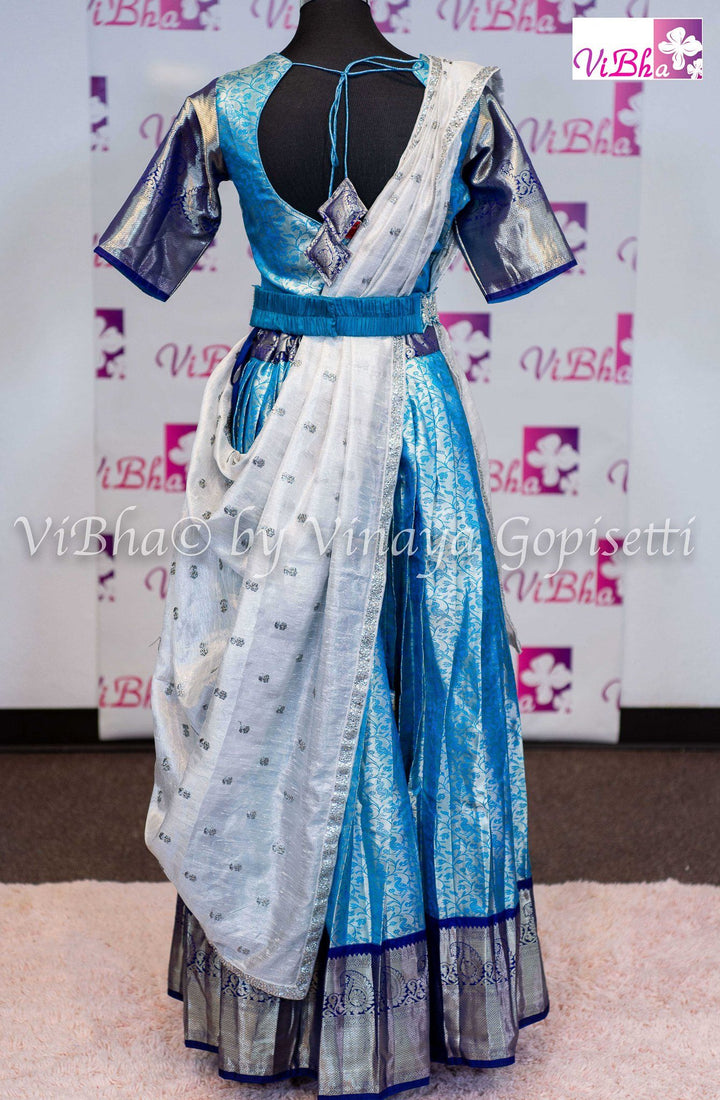 KANCHI PATTU LEHENGA - Sky Blue And Navy Blue Bridal Kanchi Pattu Lehnenga