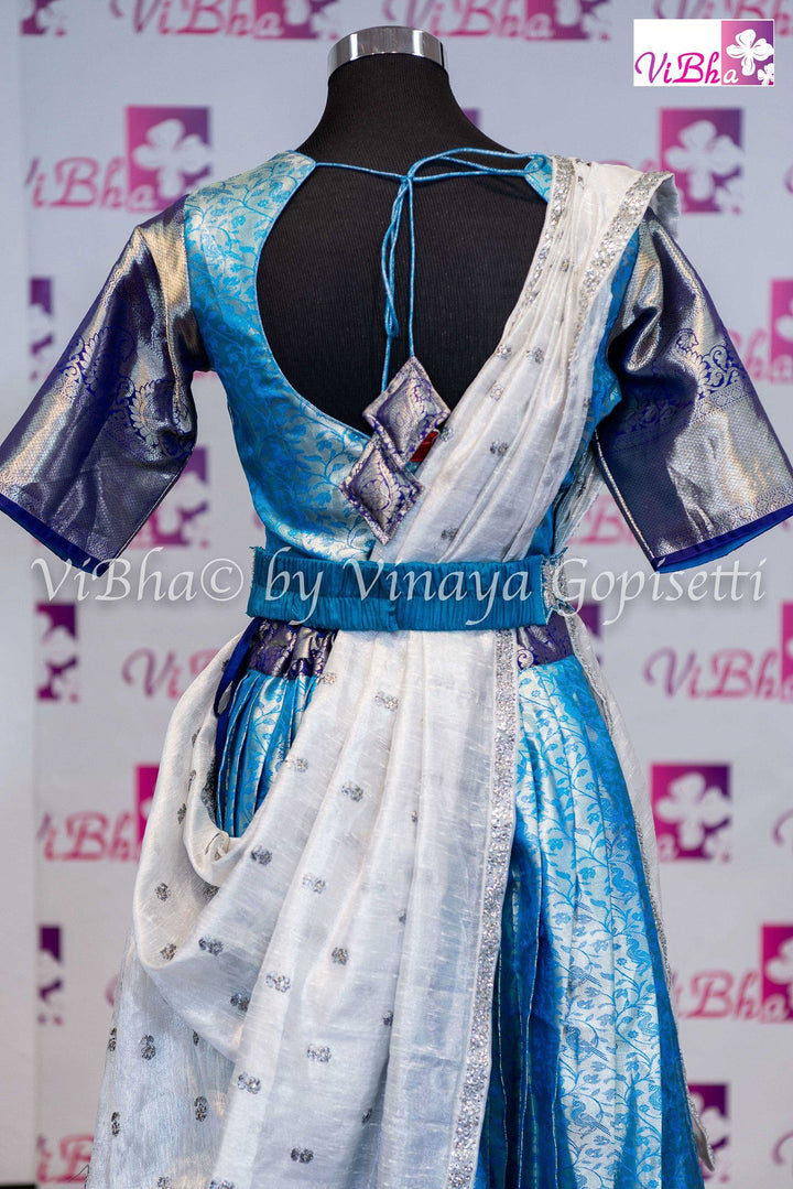 KANCHI PATTU LEHENGA - Sky Blue And Navy Blue Bridal Kanchi Pattu Lehnenga