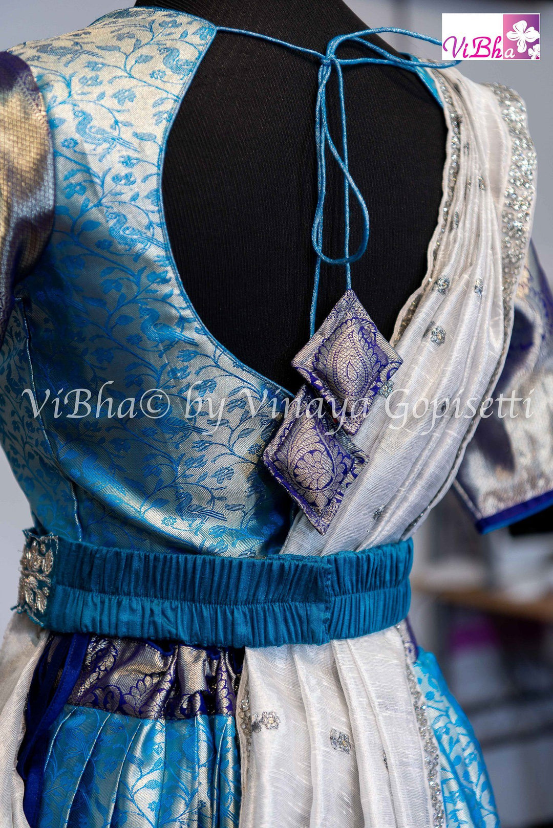 KANCHI PATTU LEHENGA - Sky Blue And Navy Blue Bridal Kanchi Pattu Lehnenga