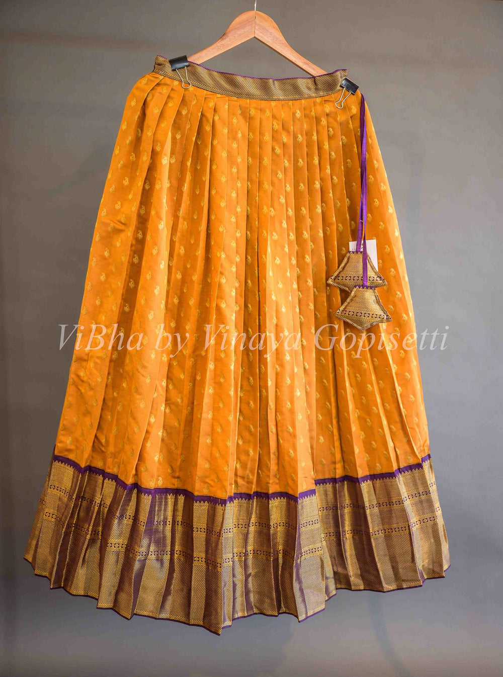 Lehengas - Mustard Yellow And Purple Copper Zari Kanchi Silk Halfsaree