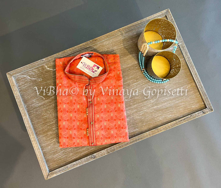Men's Wear - Coral Embellished Neck Line Kurta With Bottom