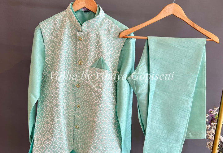 Men's Wear - Turquoise Color Kurta And Bottom With Vest