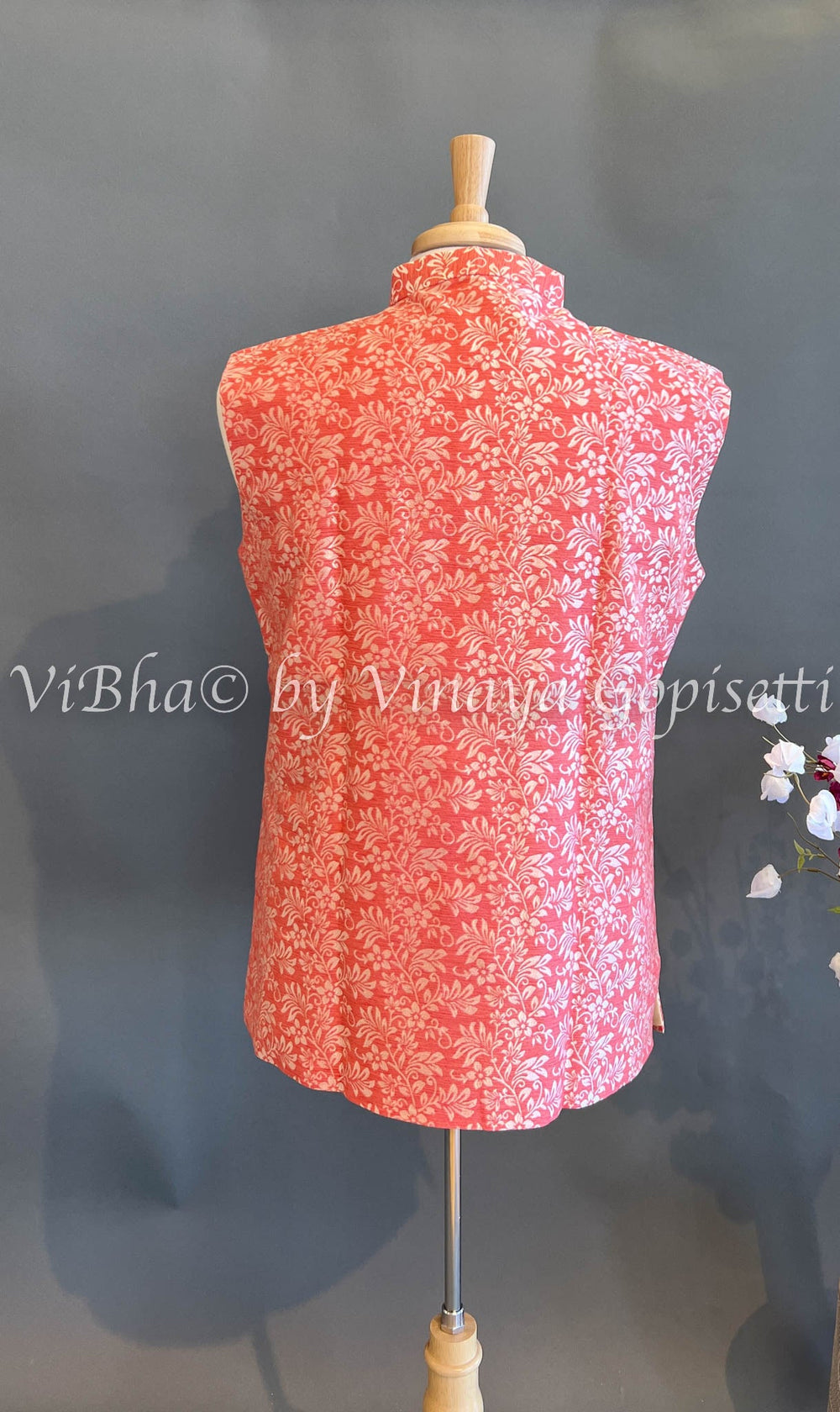 Mens Wear - Coral Benares Brocade Vest