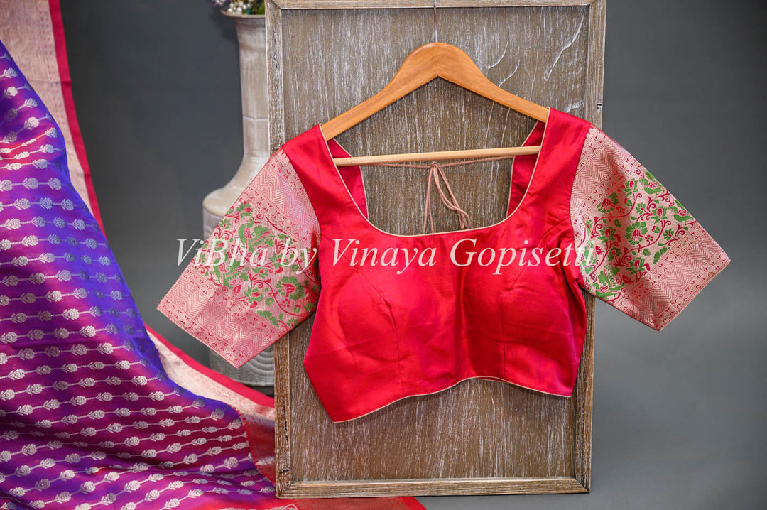 Sarees - Dark Purple And Red Combination Venkatagiri Silk Saree And Blouse