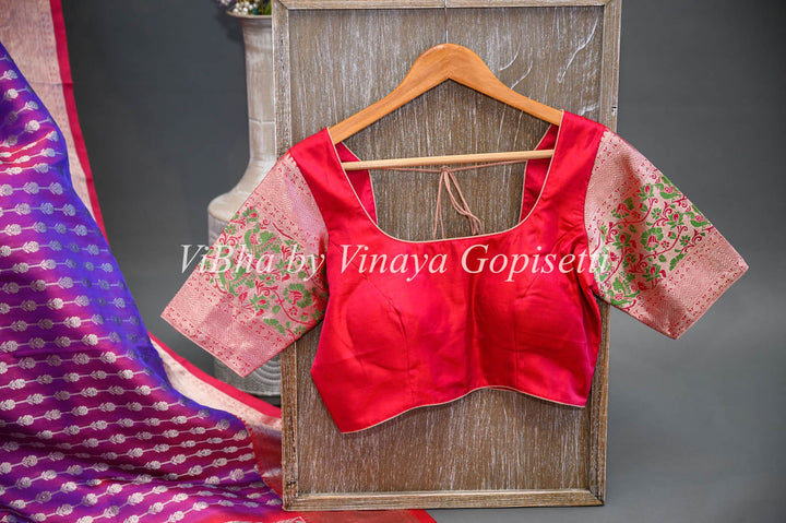Sarees - Dark Purple And Red Combination Venkatagiri Silk Saree And Blouse