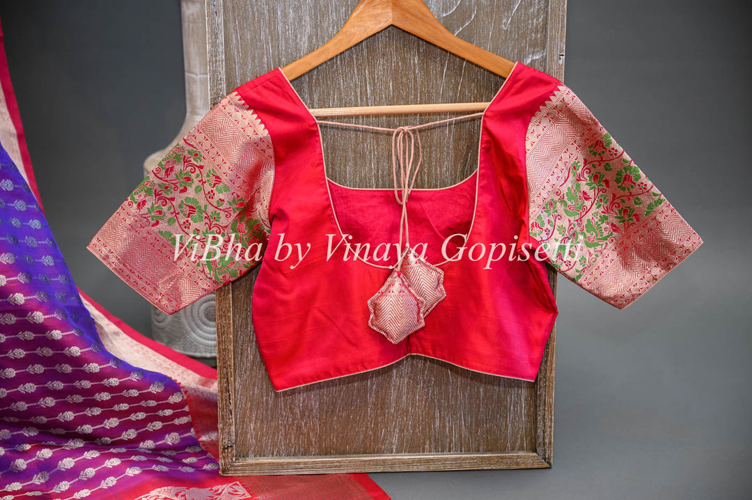 Sarees - Dark Purple And Red Combination Venkatagiri Silk Saree And Blouse