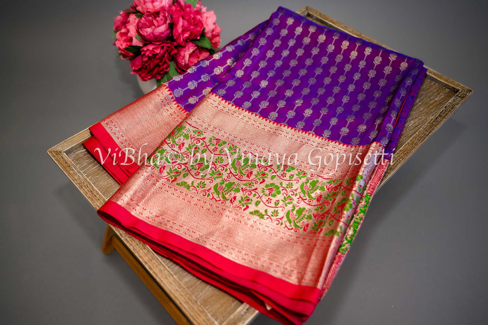Sarees - Dark Purple And Red Combination Venkatagiri Silk Saree And Blouse