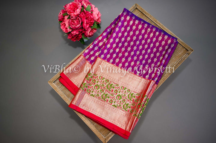Sarees - Dark Purple And Red Combination Venkatagiri Silk Saree And Blouse