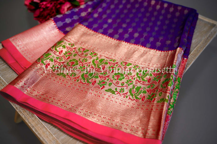 Sarees - Dark Purple And Red Combination Venkatagiri Silk Saree And Blouse